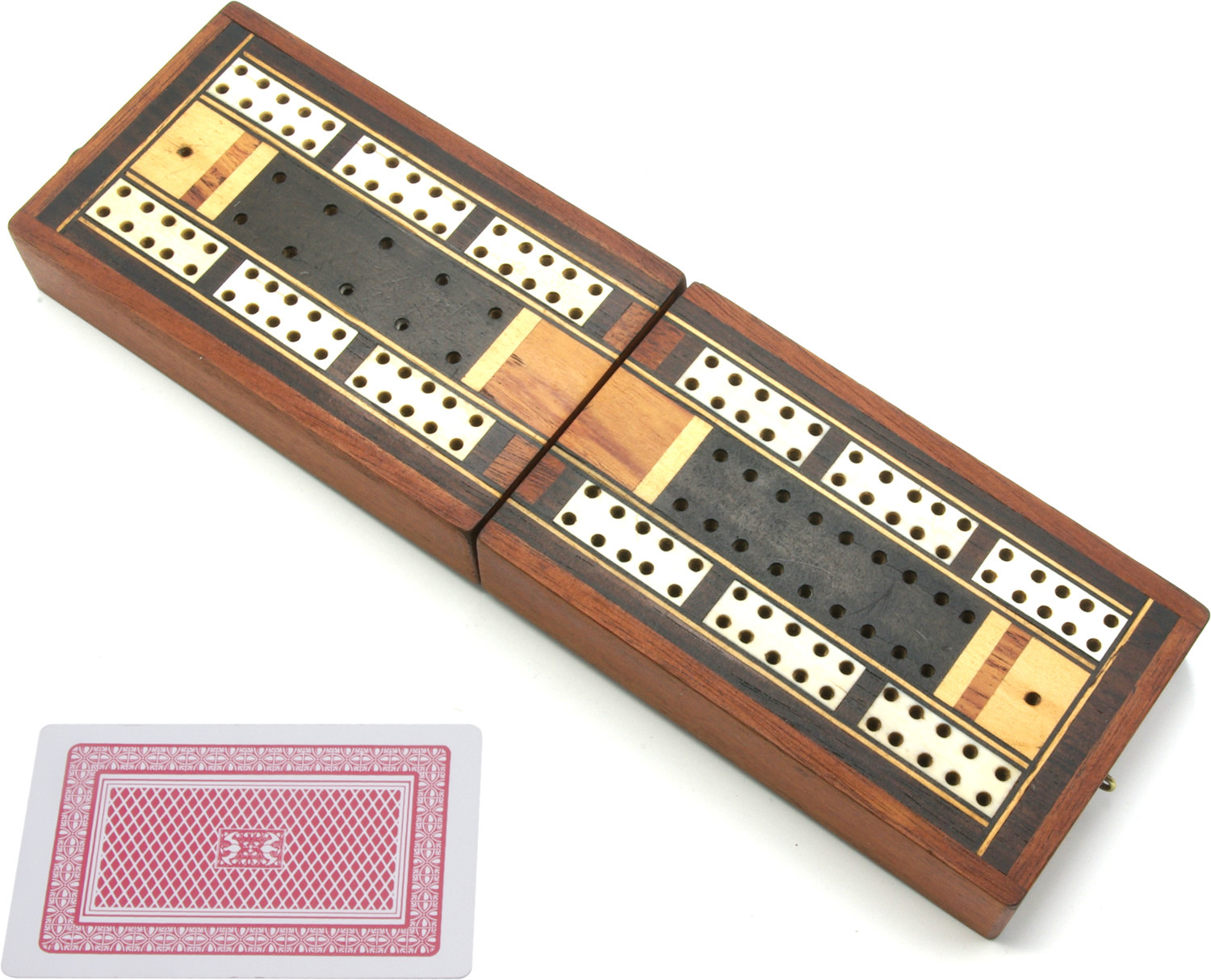 Folding Inlaid Antique Cribbage Box