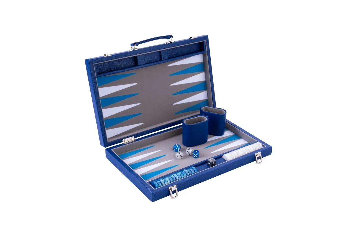 15" Blue, Grey and White Backgammon Set