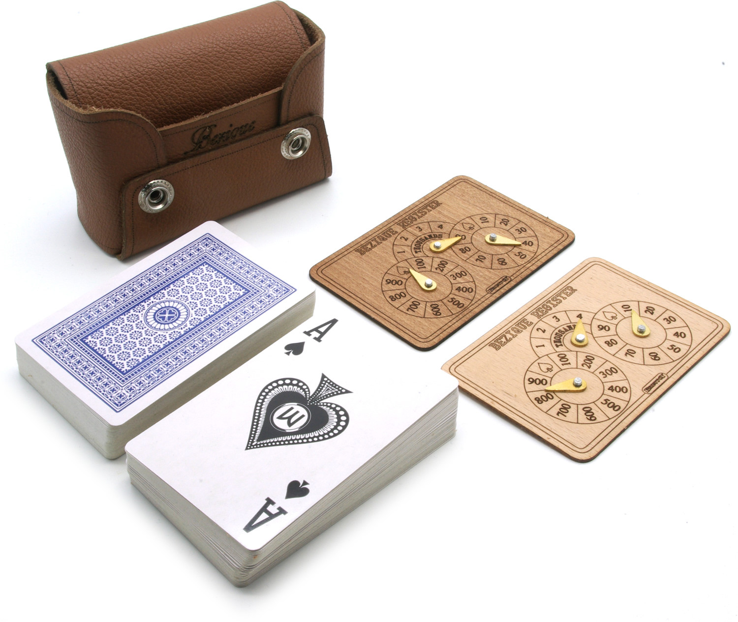 Leather Bezique card game set