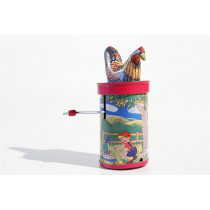 Clucking rooster tin toy